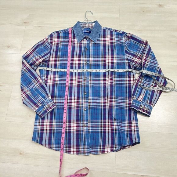 VTG Wrangler Blues Button Up Shirt Women's M Long Sleeve Blue Texas Star Buttons - Picture 6 of 11